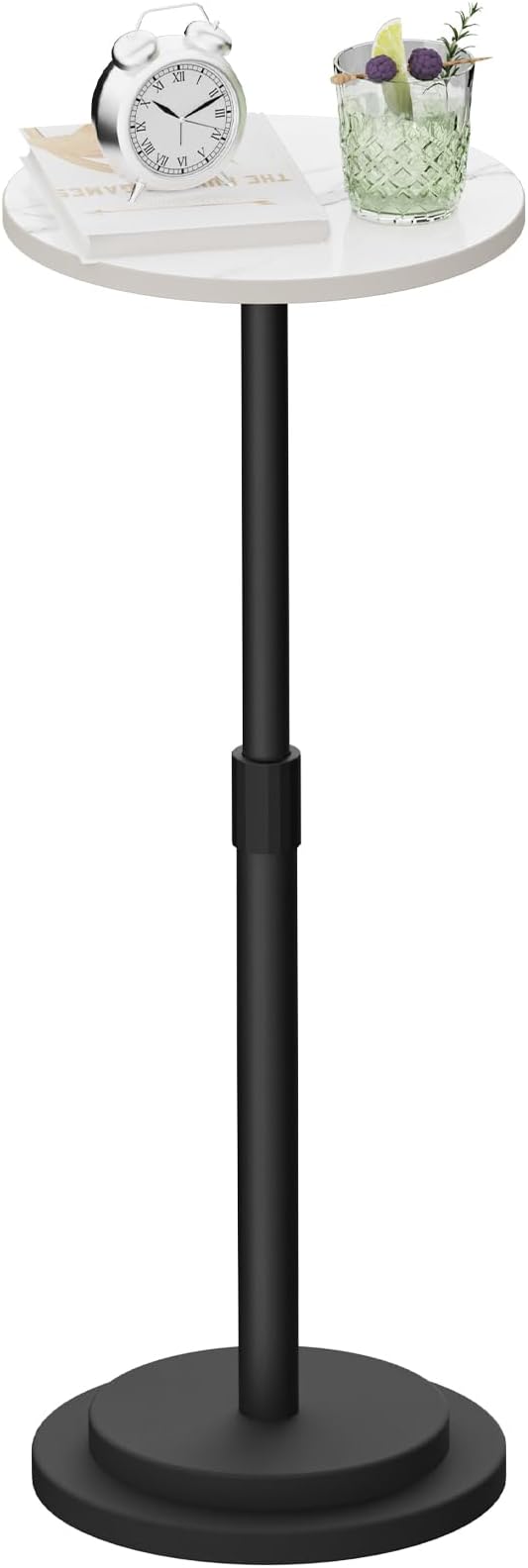 Height Adjustable Drink Table, Vintage Round Indoor Metal Plant Stand, for Small Spaces, Living Room, Bedroom, Cocktail, 1 Pack, White, GBZ001CW-1