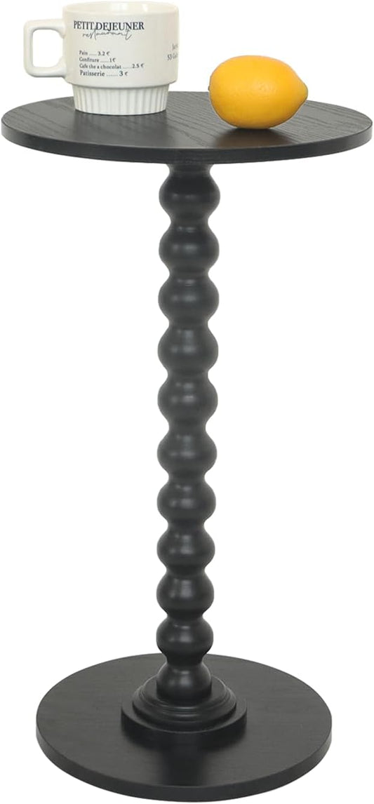 Round Side Table, Small Drink Table for Small Spaces, Modern Accent End Table Nightstand with Solid Wood Leg for Living Room, Bedroom, Corners, and Office (Black)