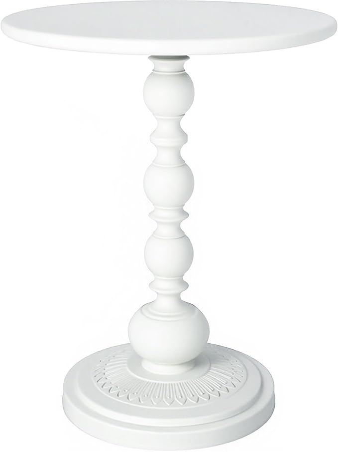 Metal Small End Table,Vintage Matte Black Round Side Table Nightstand for Bedside or Sofa,Small Accent Pedestal Table for Living Room Corners Bedroom Patio and bar (Light White)