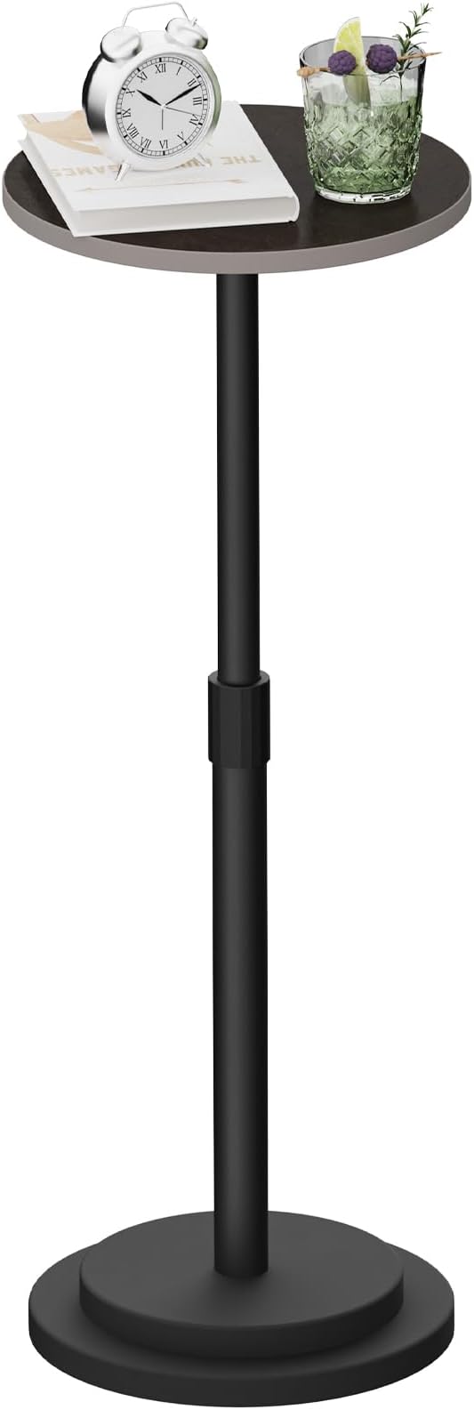 Height Adjustable Drink Table, Vintage Round Indoor Metal Plant Stand, for Small Spaces, Living Room, Bedroom, Cocktail, 1 Pack, Dark Brown, GBZ001CZ-1