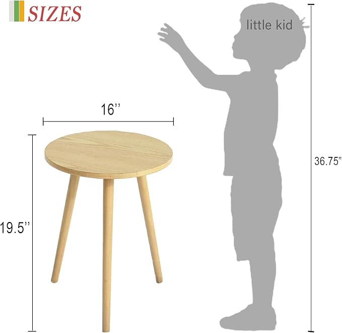 AWASEN Side Table Round, Small Accent Table Nightstand Modern End Table for Living Room Bedroom Office Small Spaces, 16''D x 19.5''H(Natural Walnut)