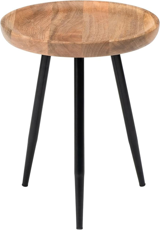 MH London Lydia Round Small End Table & Side Table Solid Wood, Natural top with Black Metal Legs, Nightstand, 15.75"x15.75"x18"