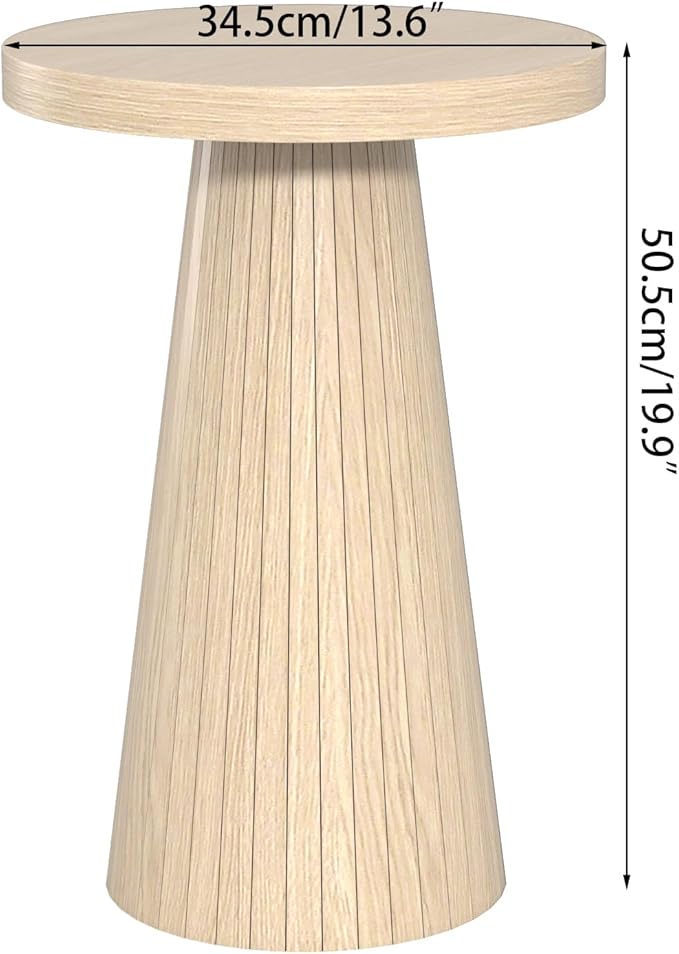 Round Fluted Accent End Table, Drink Small for Living Room, Mid Century Modern Night Stand, Circle Bedside Table, Wood Nightstands for Bedroom (Big Oak)