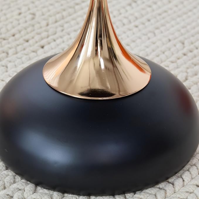 Modern Round Side Table with Gold Pedestal Base, Black Metal Top, Accent End Table for Living Room (Cream White+Black)