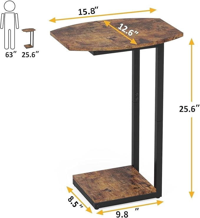 Hosfais Small Side Table End Table, C Shaped Barrel Coffee Table with Metal Frame, Wooden TV Tray for Living Room, Bedroom, Couch, Small Spaces (Rustic Brown)