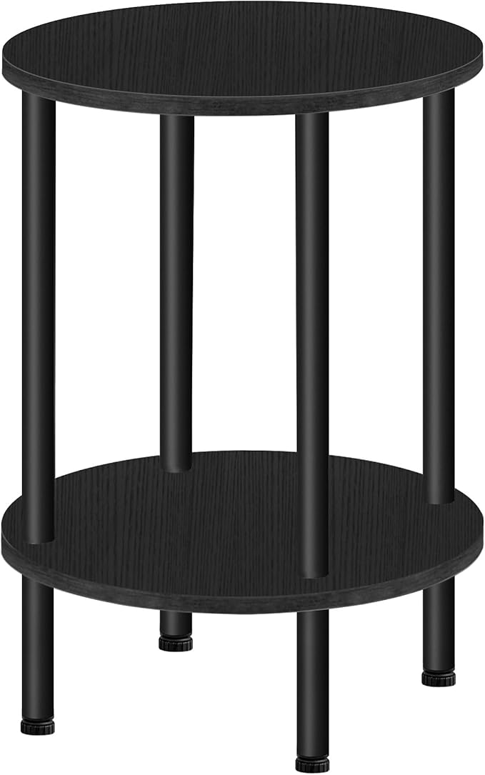 Round Side Table, 2-Tier End Table, Small Round Nightstand with Sturdy Metal Tube, Industrial Coffee Table Round, for Living Room, Bedroom, Black TBZ01BB