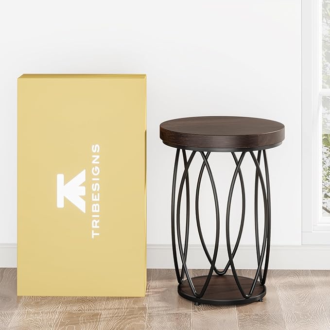 Tribesigns Round Side Table, Small End Table with Storage Shelf, Industrial Accent Bedside Table Couch Table with Metal Frame for Living Room, Bedroom (2)