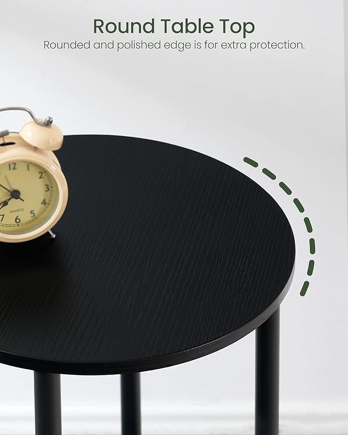 Side Table Set of 2, 2-Tier Round End Table, Small Nightstand with Sturdy Metal Tube, Industrial Coffee Table, for Living Room, Bedroom, Black TBZ01P2BB
