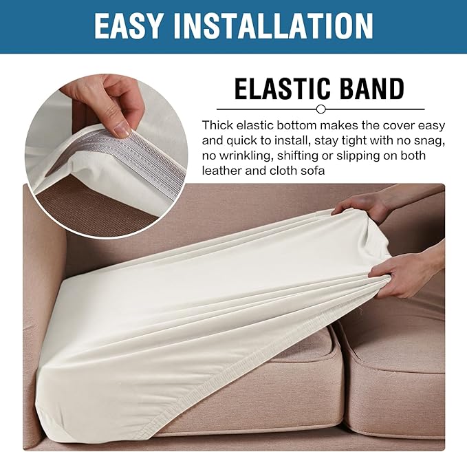 H.VERSAILTEX Velvet Stretch Couch Cushion Cover Plush Cushion Slipcover for Chair Loveseat Sofa Cushion Furniture Protector Seat Cushion Sofa Cover (3 Piece Sofa Cushion Covers, Porcelain)