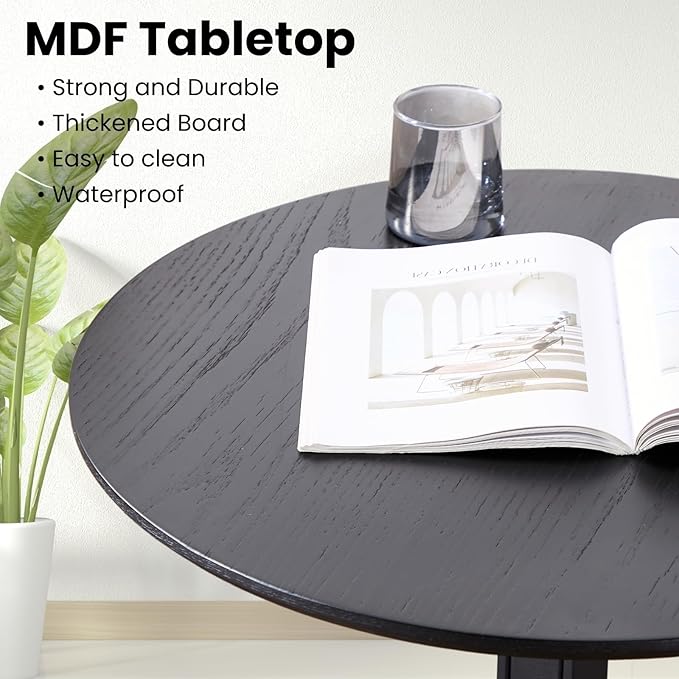 DUOMAY 24'' Small Modern Round Side Table, Mid-Century Wood Black End Table Drink Table, Corner Accent Table for Small Spaces Living Room Bedroom Outdoor