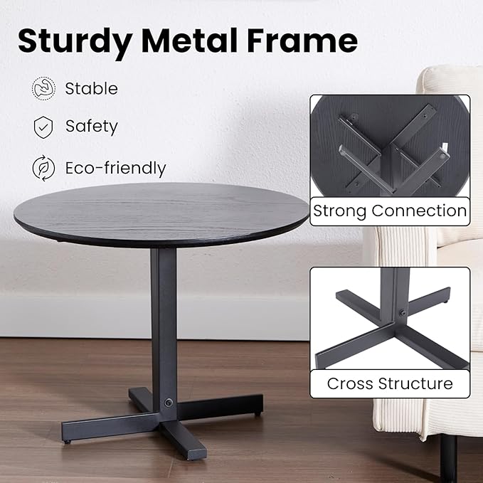 DUOMAY 24'' Small Modern Round Side Table, Mid-Century Wood Black End Table Drink Table, Corner Accent Table for Small Spaces Living Room Bedroom Outdoor