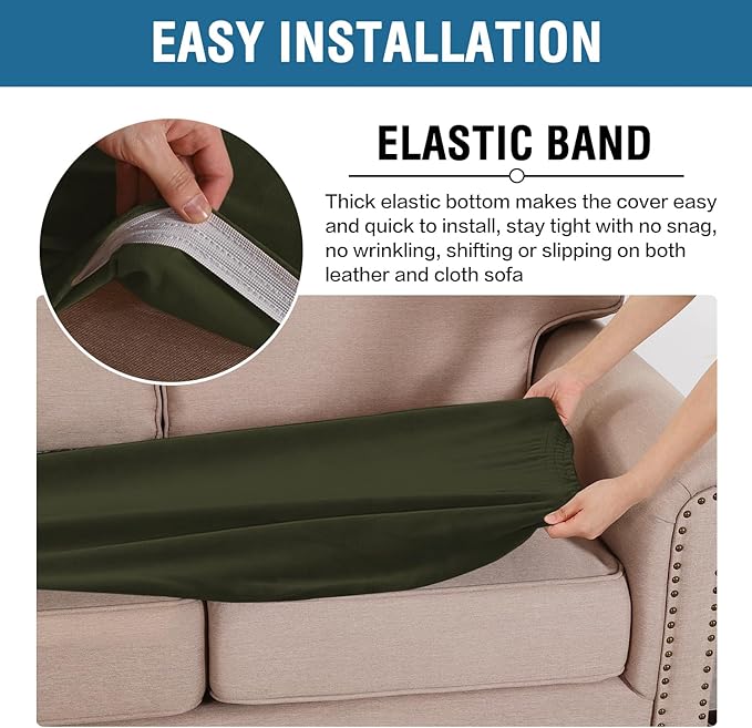 H.VERSAILTEX Velvet Stretch Individual Cushion Cover Plush Cushion Slipcover for Loveseat Sofa Furniture Protector Seat Cushion Sofa Cover (1 Piece Loveseat Cushion Cover, Olive)