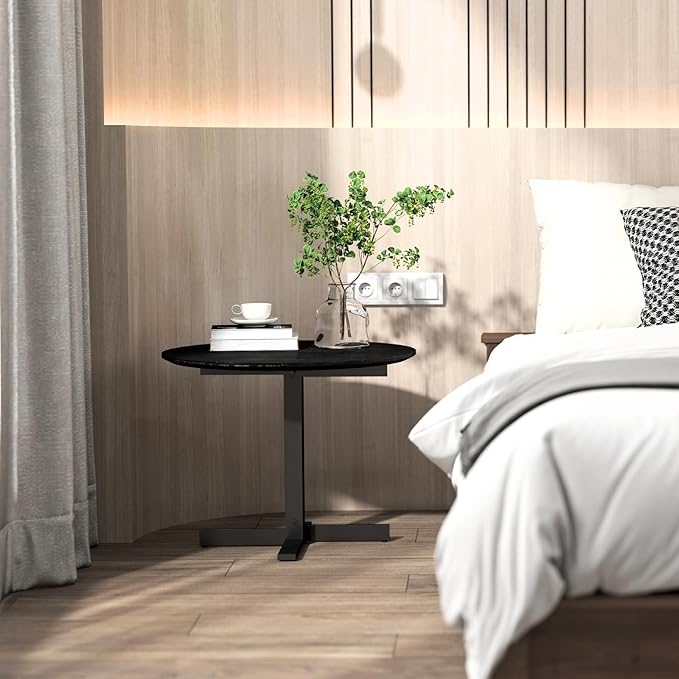 DUOMAY 24'' Small Modern Round Side Table, Mid-Century Wood Black End Table Drink Table, Corner Accent Table for Small Spaces Living Room Bedroom Outdoor