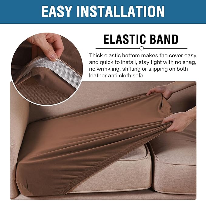 H.VERSAILTEX Velvet Stretch Couch Cushion Cover Plush Cushion Slipcover for Chair Loveseat Sofa Cushion Furniture Protector Seat Cushion Sofa Cover (3 Piece XL Sofa Cushion Covers, Caramel)