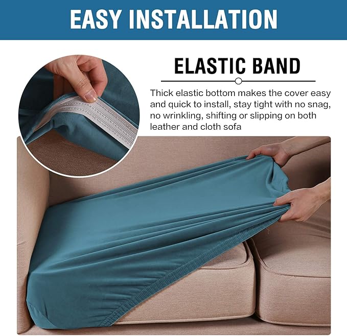 H.VERSAILTEX Velvet Stretch Couch Cushion Cover Plush Cushion Slipcover for Chair Loveseat Sofa Cushion Furniture Protector Seat Cushion Sofa Cover (3 Piece XL Sofa Cushion Covers, Peacock Blue)