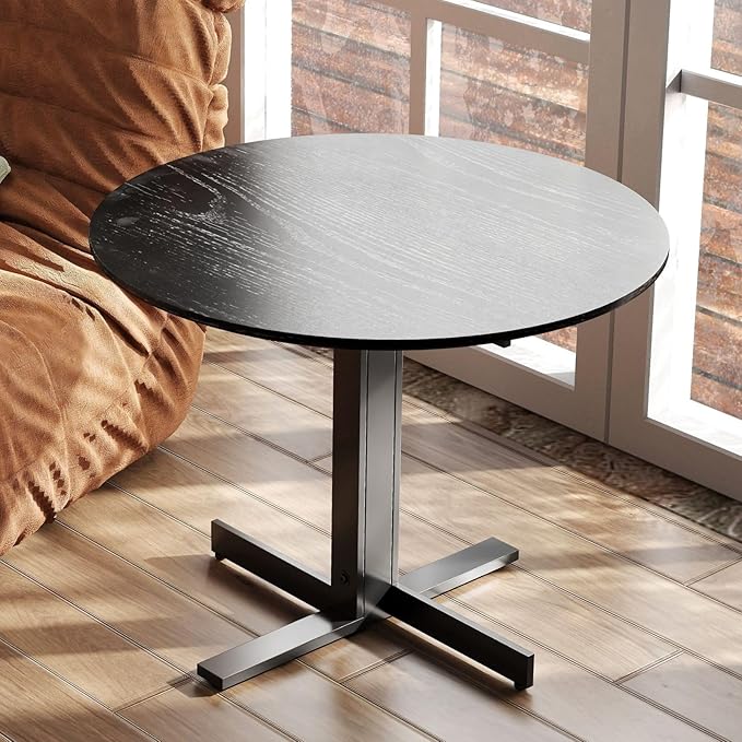 DUOMAY 24'' Small Modern Round Side Table, Mid-Century Wood Black End Table Drink Table, Corner Accent Table for Small Spaces Living Room Bedroom Outdoor