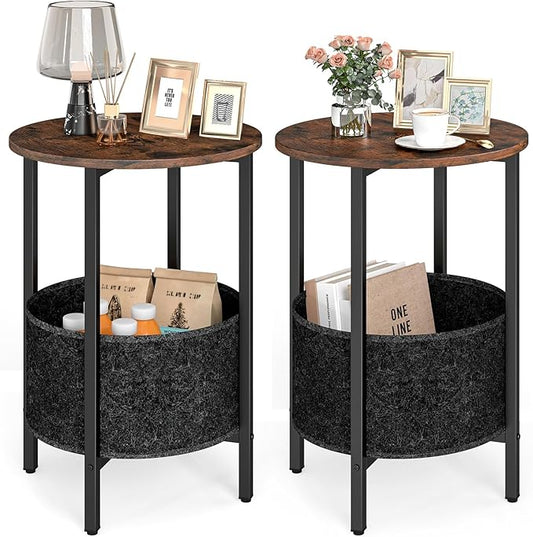 Giantex Round End Table Set of 2, Small Side Tables w/Removable Fabric Basket, Modern Bedside Tables w/Metal Frame, Sofa Couch Accent Tables for Small Space Living Room, Nightstand for Bedroom