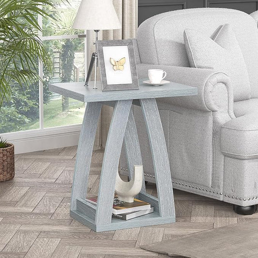 End Tables Living Room. Side Table Beside Sofa. Modern End Table for Living Room. Couch Side Table with Shelf. Slate Grey Wood Side Tables