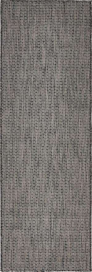 Unique Loom Collection Casual Transitional Solid Heathered Indoor/Outdoor Flatweave Area Rug (2' x 6' 1" Runner, Black/Ivory)